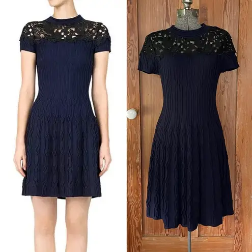 The Kooples Navy & Black Lace Inlay Yoke Fit & Flare Dress - Sz 3 (US Large) ๐งก๐