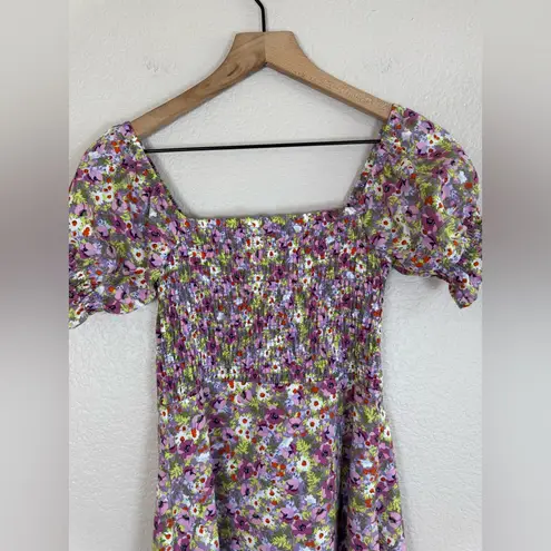O.P.T. Purple Floral Go On A Date Puff Sleeve Midi Dress size XS $145