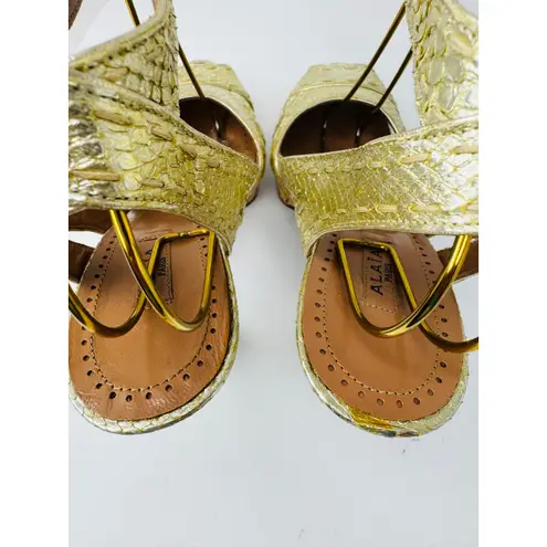 Alaïa Gold Snake Embossed Leather Platform High Heel Sandals EU 36.5 Luxury Size 6.5
