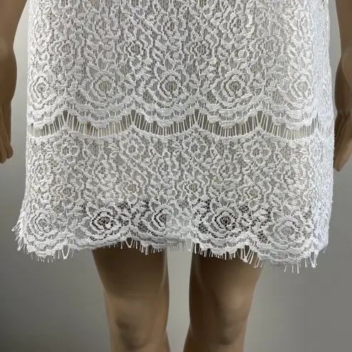 Bleuh Ciel Women’s Sleeveless White Lace Over Tan Lining Dress Size XS Back Zip