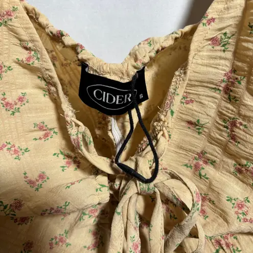 Cider Floral Mini Dress Ruffle Sleeve Tie Front Ruched Bodycon Yellow S Coquette