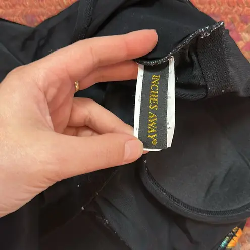 VTG INCHES AWAY RAINBOW ABSTRACT WRAP FRONT ONE PIECE BIKINI SCOOP BACK Black Size M