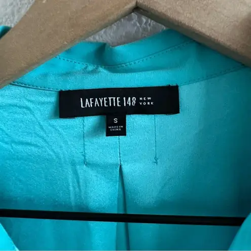 Lafayette 148 New York 100% Silk Teal Oversized Top Blouse Tunic Small Blue