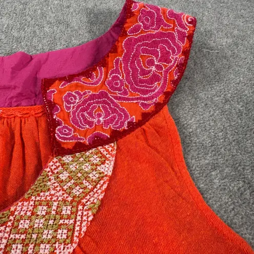 Meadow Rue Anthropologie Embroidered Collar Tunic Top Women's Small Orange Pink