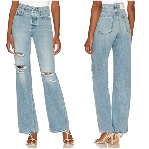 GRLFRND Brooklyn High Rise Loose Straight Jeans in Lost Palms - 28