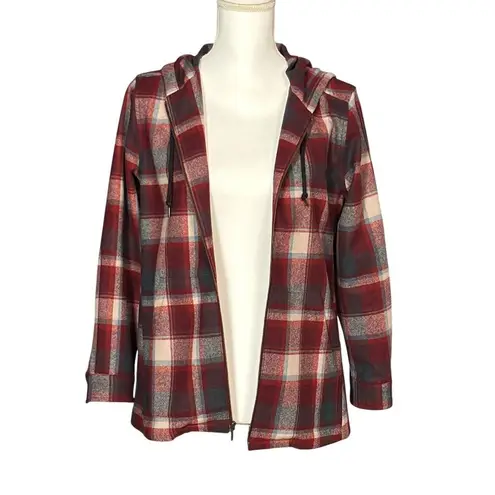 Pendleton Zip Up Hoodie Jacket Red Size Petite Small Plaid Wool Pockets Layering