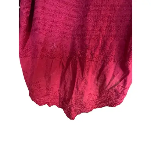 Solitaire Red Embroidered Boho Tie Front Blouse Women’s XL Peasant Top