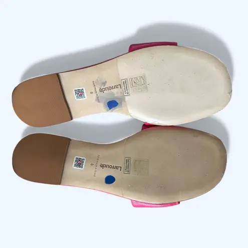 Larroudé Floral Flat Slide Sandals Hot Pink Leather Women’s Size 8 Chic Feminine