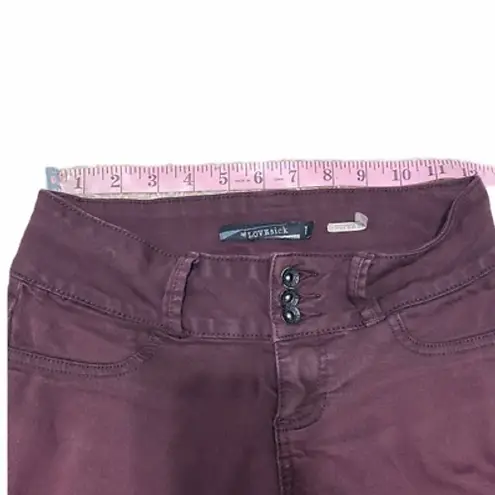 Love Sick Super Skinny Jeans High Waisted Dark Wash Burgundy Button Size 1