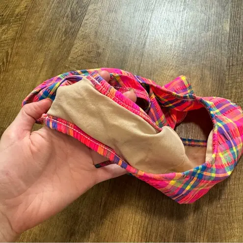 Vtg Matari Swim Bikini Bottoms Sz Large Abstract Picnic Plaid Rainbow Pink