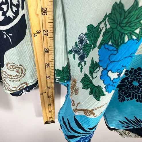 Denim 24/7 Peasant Blouse Women 3X Tie Neck Boho Floral Patchwork Cottage Artsy Blue