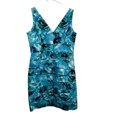 American Living Floral Sheath Dress Sleeveless V-Neck Aqua Blue Party Size 14