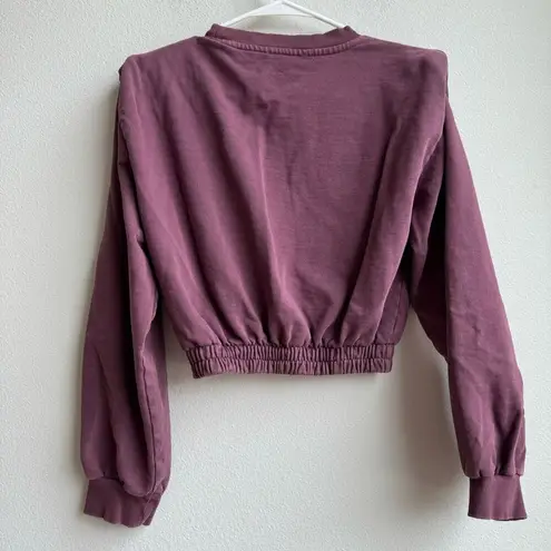 ZARA  Dusty Rose Pink Long Sleeve Thick Crewneck Shoulder Pad Size Small Cropped