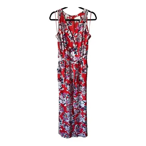 Anthropologie  Yumi Kim Daffney red Silk floral Jumpsuit size medium