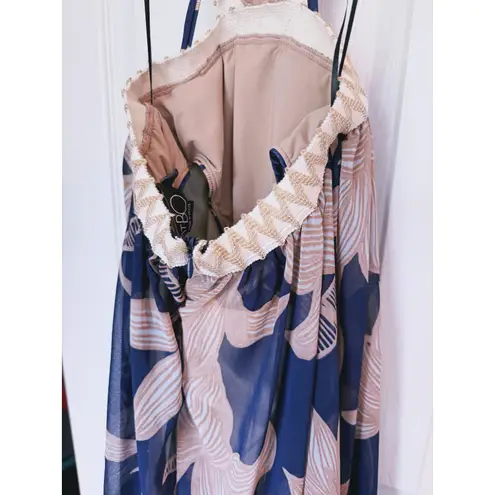 PatBo Stargazer Navy Floral Maxi Dress XS Halter Boho Coastal Vacation Boho Luxe Blue