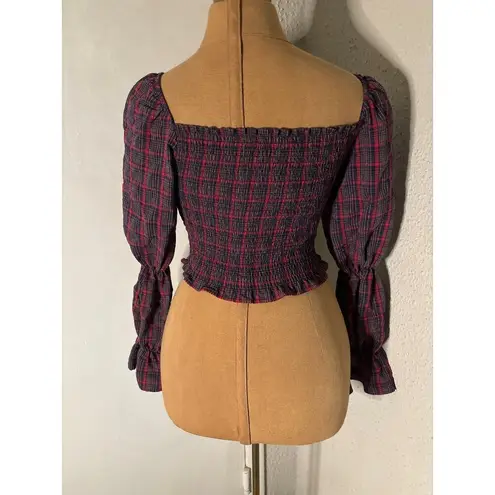 ZARA  Plaid Square Neck Crop Top Puff Sleeve XS Peasant Indie Cowgirl Western