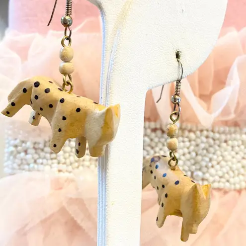 Whimsical Wood Animal Earrings Leopard Print Bead Dangle Drop Women's Jewelry Tan