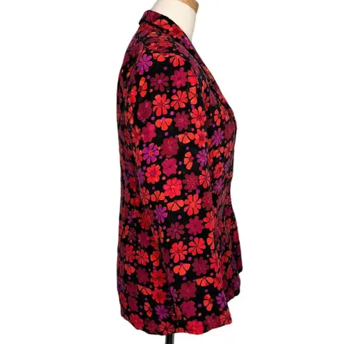 Handmade silk floral peak lapel double breasted blazer jacket size small S Orange