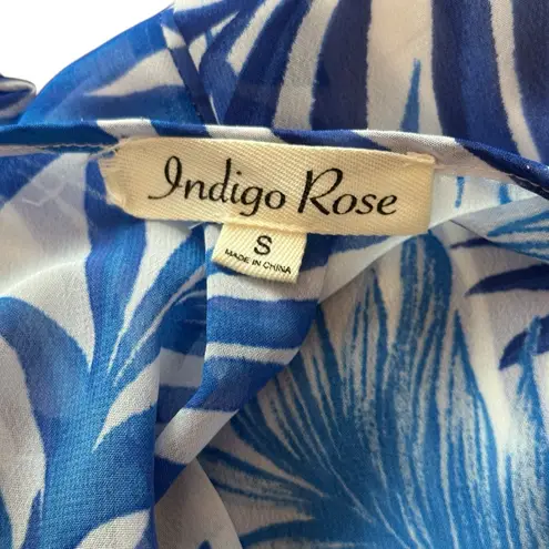 Indigo Rose Blue and White Tropical Pattern Maxi Dress Small