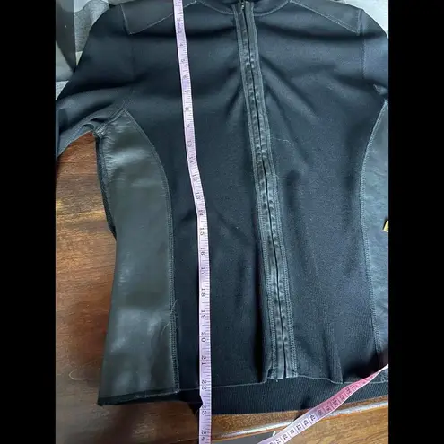 Cyrus Black Knit Zip-up Sweater with Faux Leather Trim