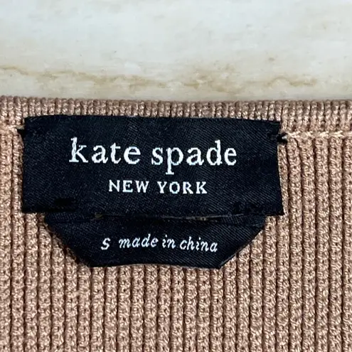 Kate Spade New York Tan Knit Cardigan Sweater Scalloped Pockets Button Front "S"