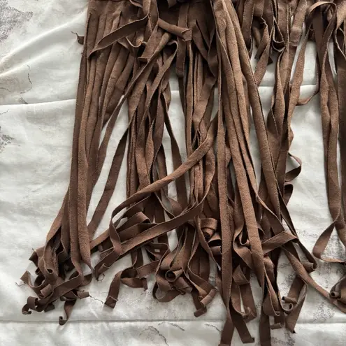 Penelope Brown vegan suede Fringe tassel Sleeveless Vest cardigan, size L boho Size L