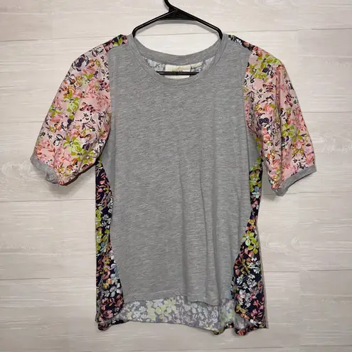 Maeve Anthropologie Floral Puff Sleeve Top Size Small Gray Mixed Print Blouse