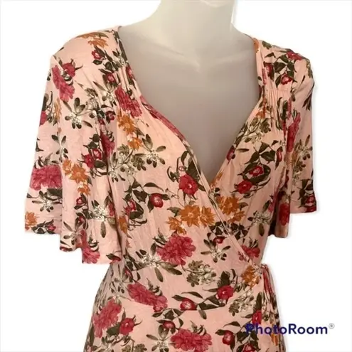 Good Luck Gem Women's Pink Floral Peplum Wrap Top Size Small