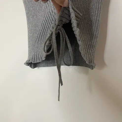 Maje  fine lurex knit t-shirt ribbed cinched vneck silver shimmer size 2 medium