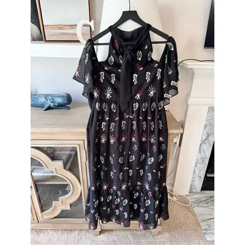 Caballero Coral Reef Dress Peek A Boo Shoulders Maxi Size Medium Black