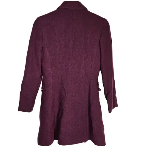 Laura Ashley Vintage Burgundy Herringbone Wool Blend Button Front Long Over Coat