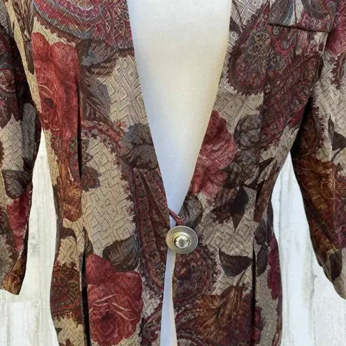 Vintage Positive Influence Romantic Blazer Womens 10 Brown Paisley Garden Party Red