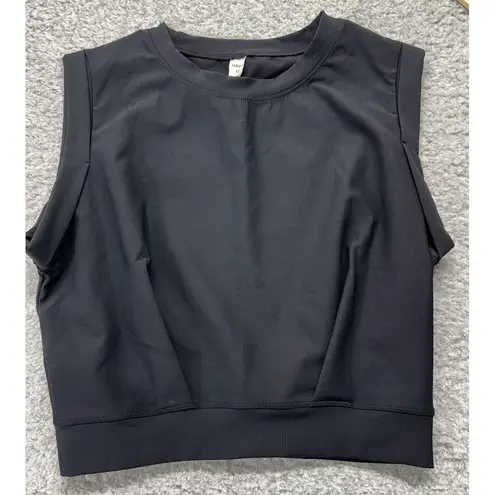 Halara Crew Neck Cropped Tank Top Womens Medium Black Yoga Ribbed Muscle New