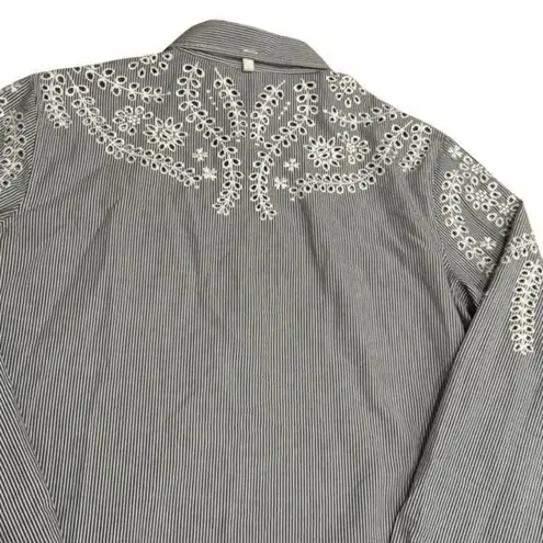 Rag and Bone  Stripe Sahara Blue Embroidered Button Down Shirt Preppy Dainty S thumbnail 8