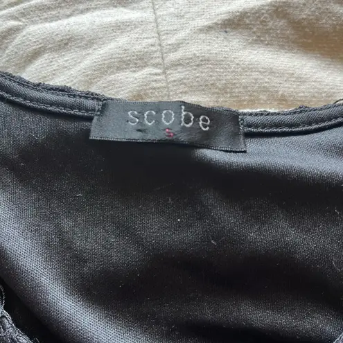 Scobe Black Asymmetrical Embellished 3/4 Sleeve Lace Blouse SZ S Petite Lingerie Y2K