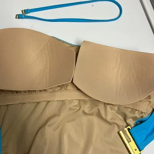 J. Crew Blue One Piece Halter Swim Suit with Cutout Back