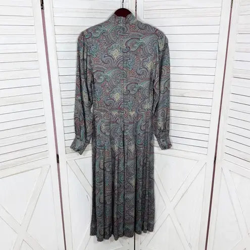 Vintage J.G. Hook Paisley Pleated Skirt Mock Neck Maxi Dress Green Multi 4