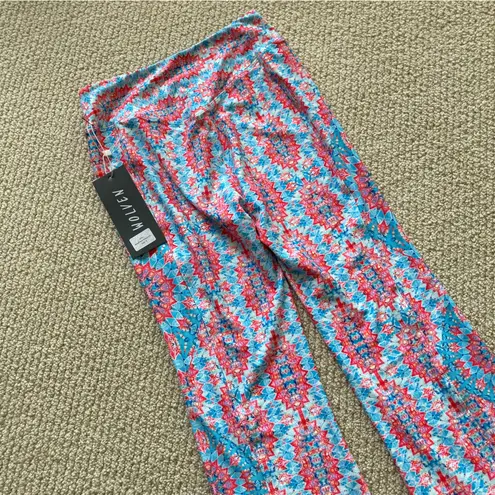 NEW Wolven Amalfi Flare Bell Bottoms Pants Size Small Red Pink Print Soft NWT