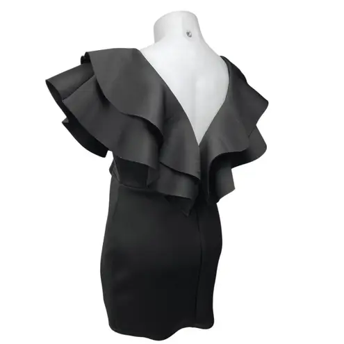 Daylight Black Tiered Ruffle Short Sleeve Deep V