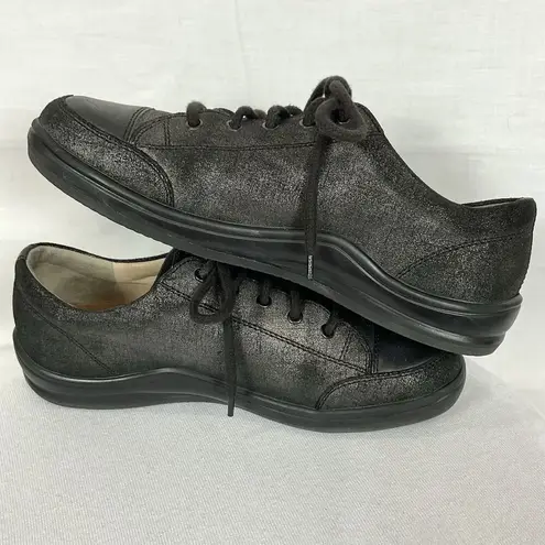 Women's Finn Comfort SoHo Germany Black Leather Sneaker Sz 41/10 Silver Sparkles