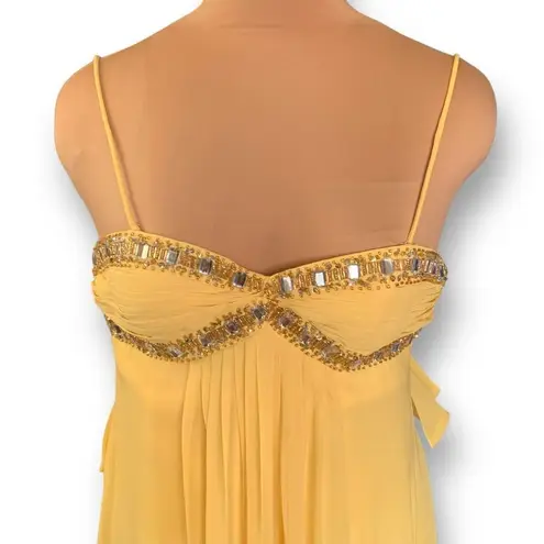 Cache Vintage  Dress Yellow Convertible Strap Jewel Open Bow Detail Back Maxi