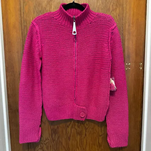 NWT Deadstock Vintage 525 America Hand Knit Chunky Zip Up Sweater Pink M Cottage Size M