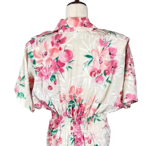 Vintage JB Too Floral Dress Womens Size *M Shirt Dress cherry blossom white pink Size M