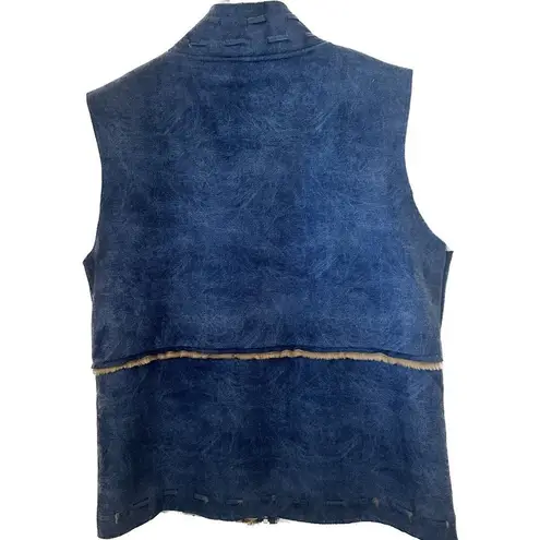 Cabela's Vest Womens Large Blue Faux Suede Soft Faux Fur Lined Cabincore Out…