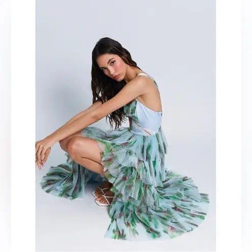 Hutch Anthropologie Mariah Floral Pleated Tulle Maxi Blue Dress Sz 2