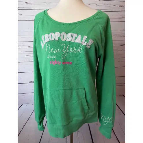 Aeropostale Pullover Sweatshirt Long Sleeve Embroidered Shirt XL Extra Large Y2K Green