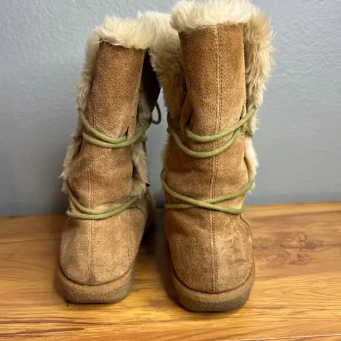 Earth Spirit Willow Suede Fur Lined Lace Up Boots Size 9.5 Tan Comfort