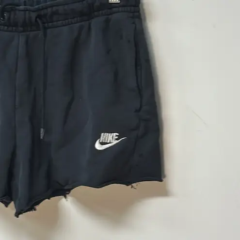 Nike  Sportswear athletic shorts Jersey Women’s Small Black Raw Hem white swoosh