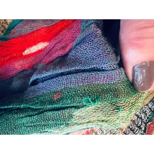 Tolani Viscose Multicolor Fringe Flower Floral 13"x77" Scarf Wrap Shaw Rectangle Green