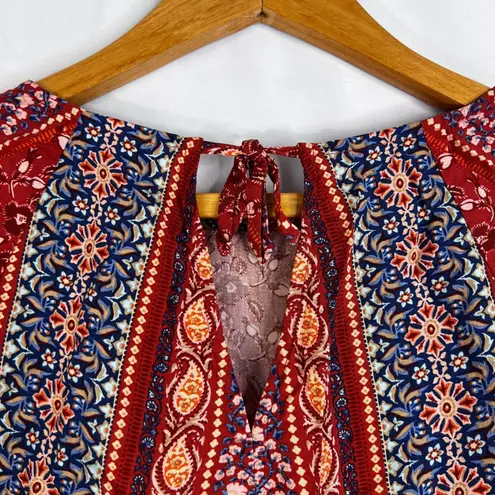 J Jill Boho Handkerchief Peasant Paisley Blouse Cottage Core Size Small Orange